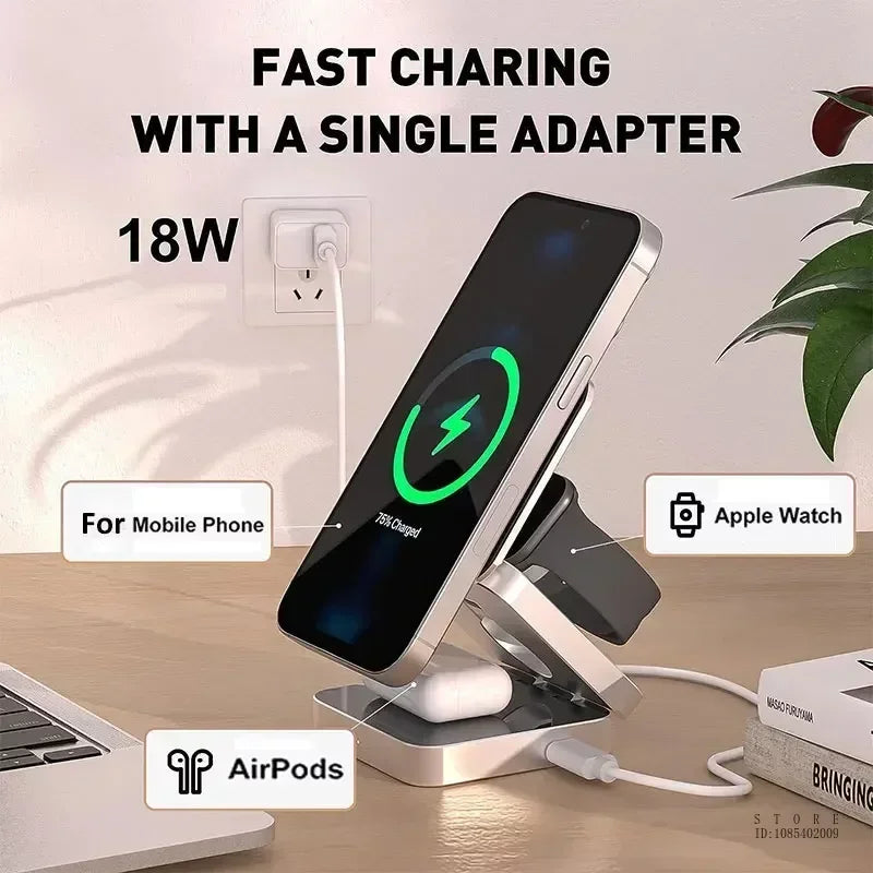 PowerTube Schnellladestation: Premium Ladegerät & Telefonhalter mit Lautsprecher | MagSafe Wireless Fast Charging Dockingstation für Smartphones, Apple iPhone, Samsung, iOS & Android Watch & AirPods