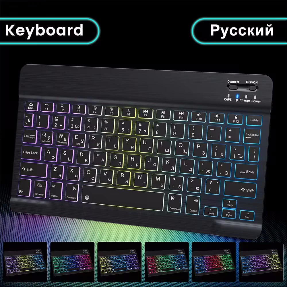 Premium Backlit Tastatur und Maus in 10-Zoll für iPad/Pro/Air/Mini: 10/9/8/7/6/5/4/3 Series: Bluetooth-Tastatur mit Hintergrundbeleuchtung | Kompatibel mit iOS, Android, Windows