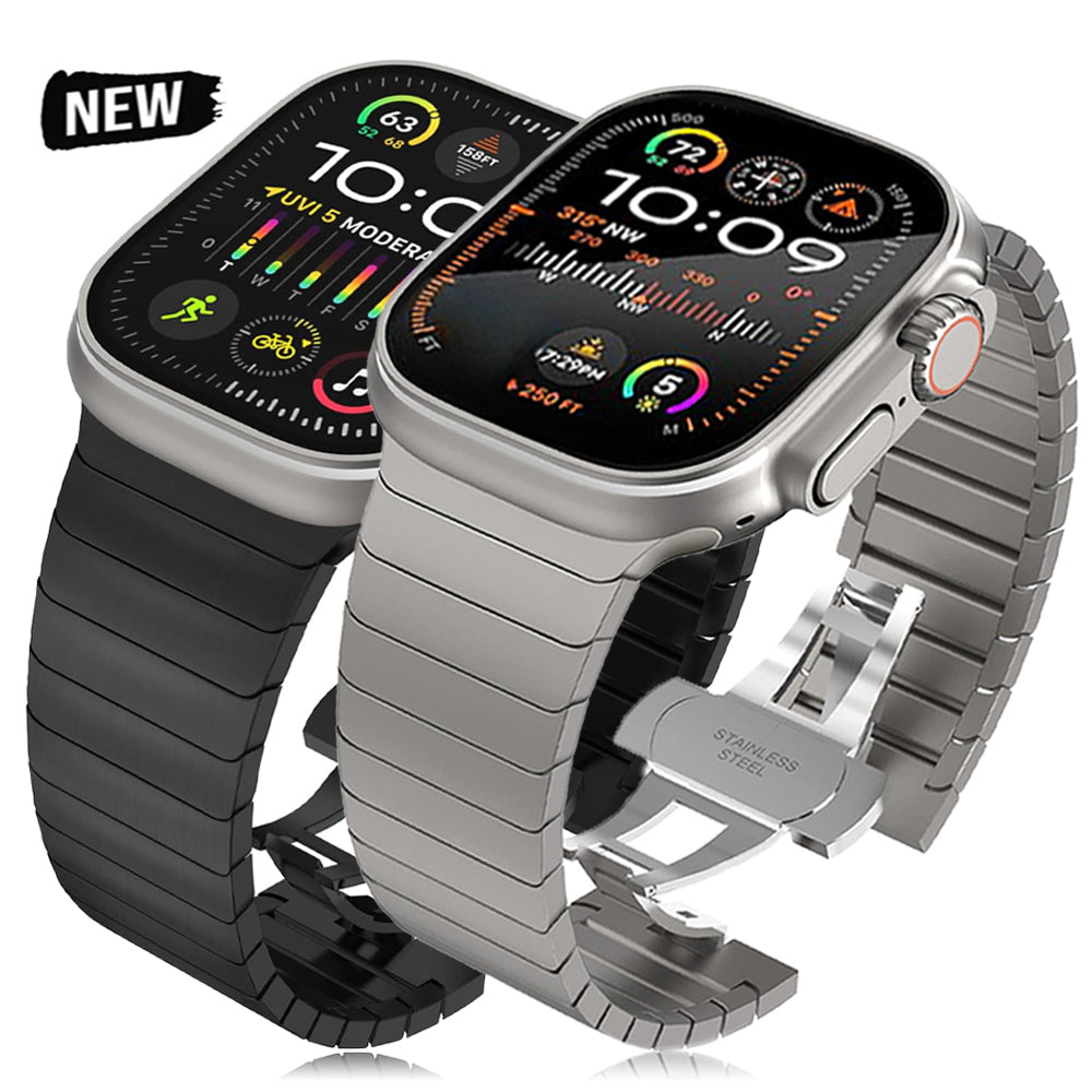 Titan Farbband für Luxury Apple Watch Serie 10/9/8/7/6/5/4/3/2/1 & Ultra 2/1, SE: 2024, 2023, 2022, 2021, 2020, 2019, 2018, 2017, 2016 | Schlaufe für iWatch 45mm 41 42 44mm 38 40mm Edelstahl-Armband in erstklassiger Qualität