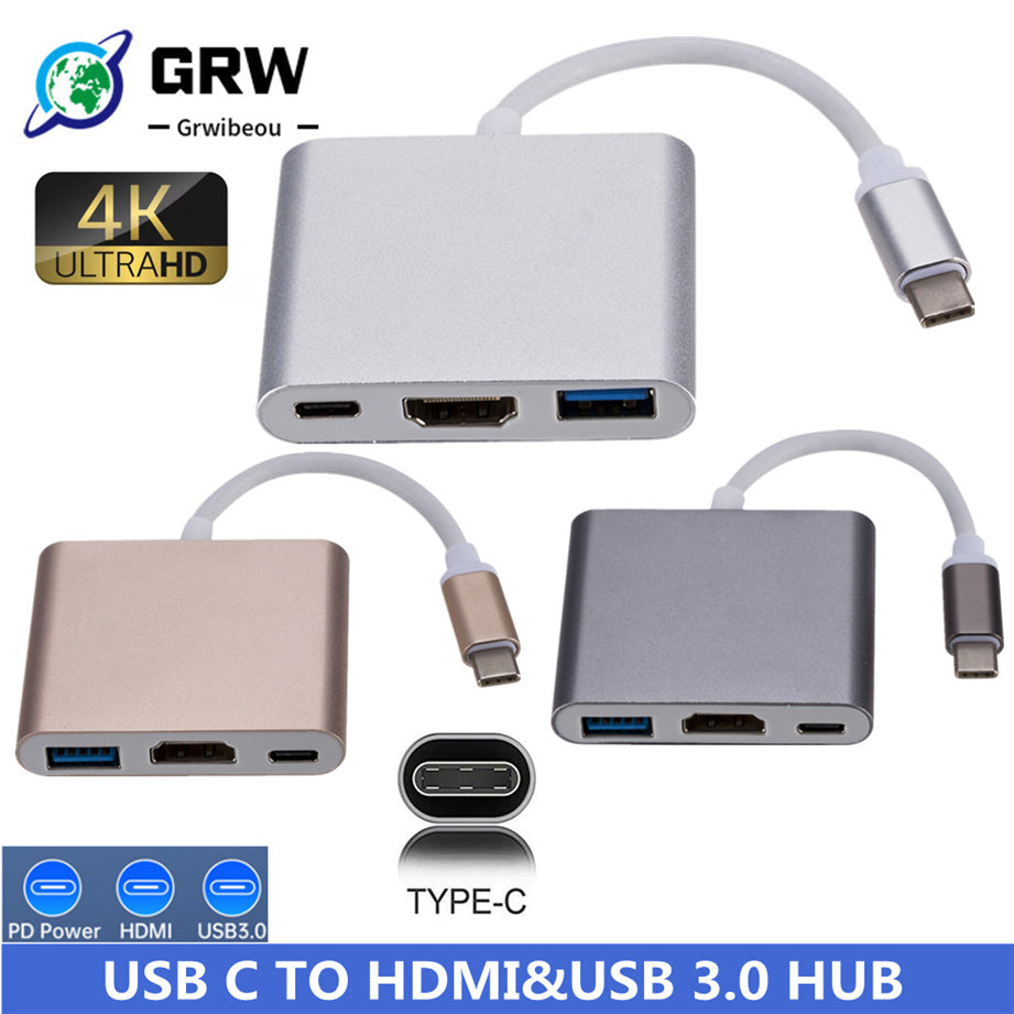 3-in-1 USB-C Hub: Typ-C zu HDMI Splitter, Hochwertige USB 3.0 Dockingstation für MacBook Air/Pro/M3/M2/M1: 16,14,13-inch | 2024/2023/2022/2020 Series - USB-C zu HDMI Hub