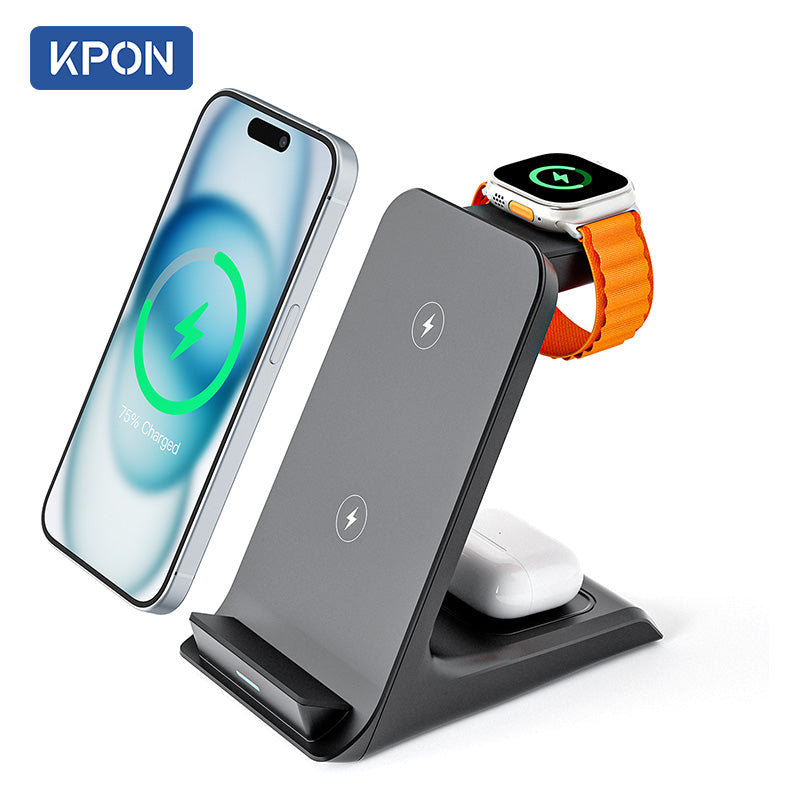 Premium 3 in 1, 30W Magnet Wireless-Ladestation | Kabelloser Charger für Smartphones, Apple iPhone, Samsung, iOS & Android Apple Watch/AirPods | Schnellladegerät Dockingstation