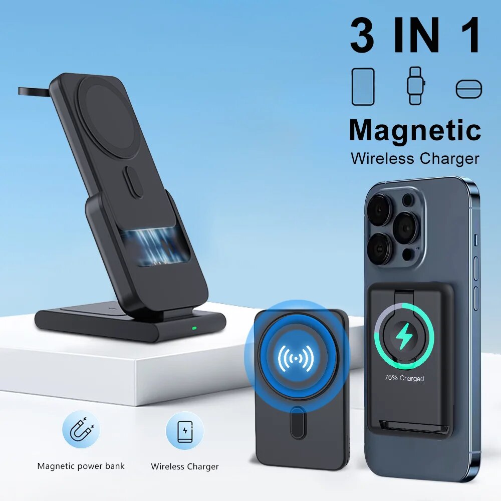 Magnetische Powerbank Ladegerät Kabellose Ladestation MagSafe Zusatzakku Externe Batterie Charging Station Apple iPhone Watch