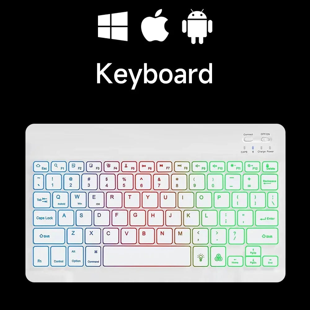 Premium Backlit Tastatur und Maus in 10-Zoll für iPad/Pro/Air/Mini: 10/9/8/7/6/5/4/3 Series: Bluetooth-Tastatur mit Hintergrundbeleuchtung | Kompatibel mit iOS, Android, Windows