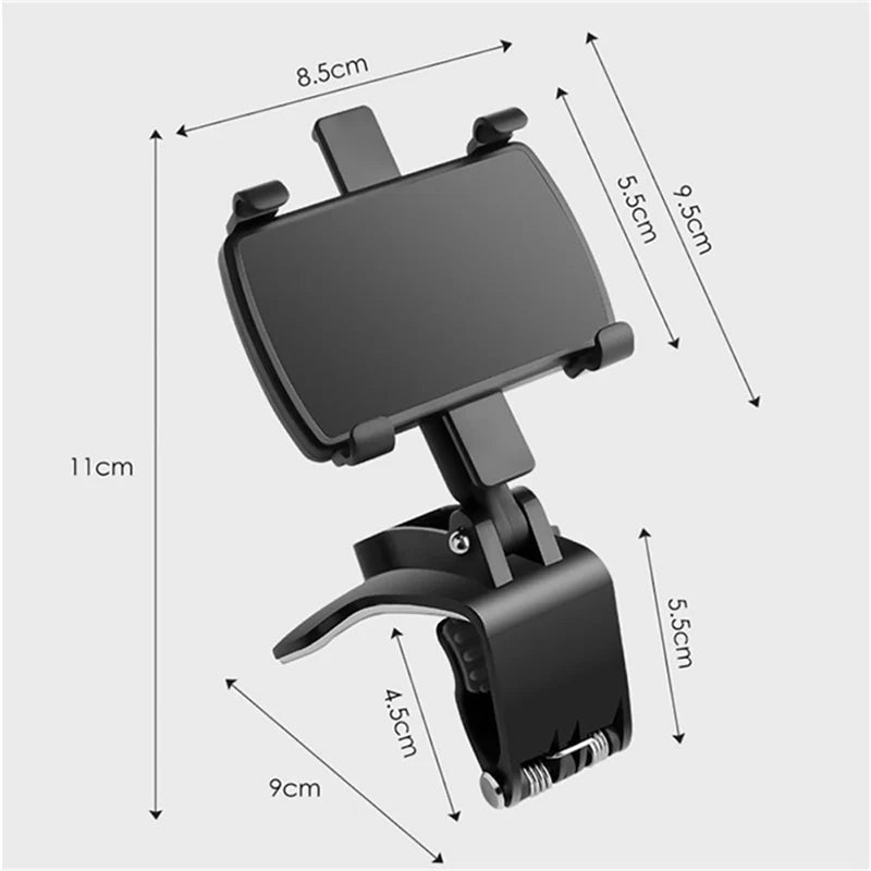 Support de téléphone de voiture réglable 3 en 1 haut de gamme pour Apple iPhone | Support pour tableau de bord, rétroviseur et pare-soleil – Léger et universel pour téléphones portables de 3 à 7 pouces