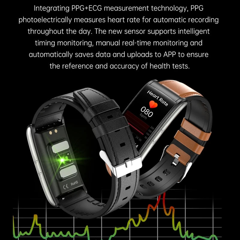 Premium Hochwertiges, nicht-invasives Blutzucker-EKG + PPG Gesundheits-Smart-Armband | IP68 Wasserdichte Sport-Smartwatch für Männer mit Blutzuckermessung