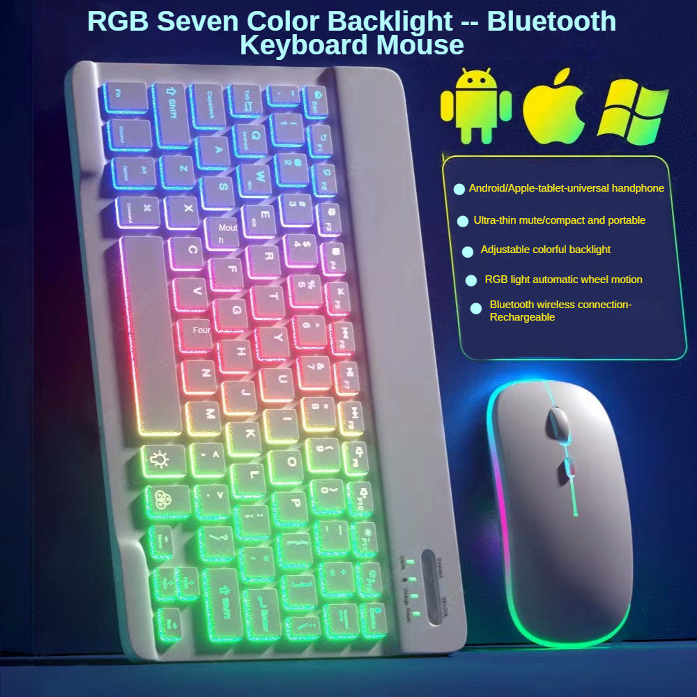 Premium Backlit Tastatur und Maus in 10-Zoll für iPad/Pro/Air/Mini: 10/9/8/7/6/5/4/3 Series: Bluetooth-Tastatur mit Hintergrundbeleuchtung | Kompatibel mit iOS, Android, Windows