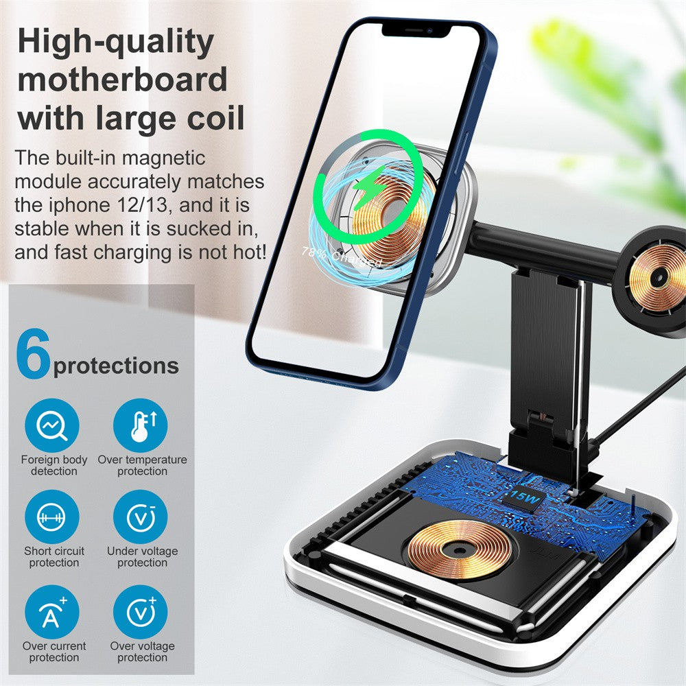 3-in-1 Kabelloser Ladestation Smartphones, Apple iPhone, Samsung, iOS & Android AirPods Ladegerät | Magnetisches Schnellladestation Docking Station 20W Wireless Charging Station