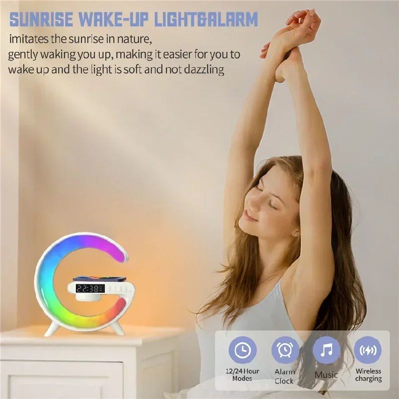 Universal RGB Ladestation LED Kabellose Ladegerät Wecker Bluetooth Lautsprecher | Charging Station Schnellladestation USB C iPhone, Smartphones, Apple iPhone, Samsung, iOS & Android