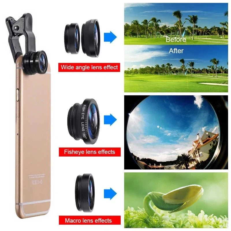 Professionelles 3-in-1 Fisheye-Telefonobjektiv: 0,67X Weitwinkel & Makro, Clip-Kamera-Kit für Smartphones, Apple iPhone, Samsung, iOS &amp; Android | Kompatibel mit Apple iPhone 15/14/13/12/11 Pro Max Plus Mini, Samsung & Android | Limitierte Auflage