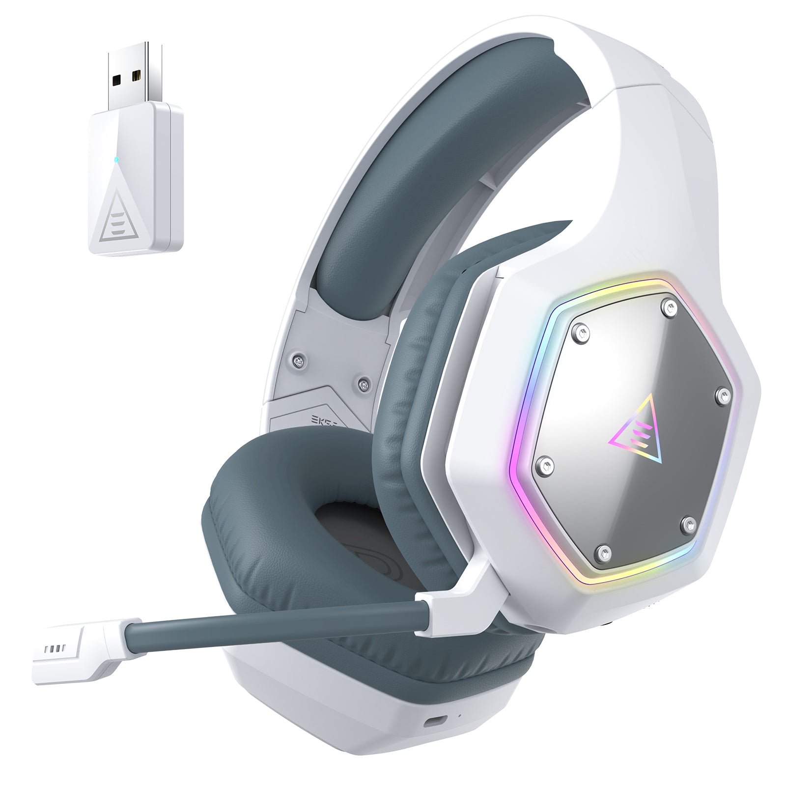 Hochwertiges kabelloses 2,4 GHz Kopfhörer E1000 WT: Surround Gaming-Headset, Mikrofon, geringe Latenz, für PC/PS4/PS5/Xbox | Kompatibel mit MacBook, Laptop, iPhone, Android, Samsung