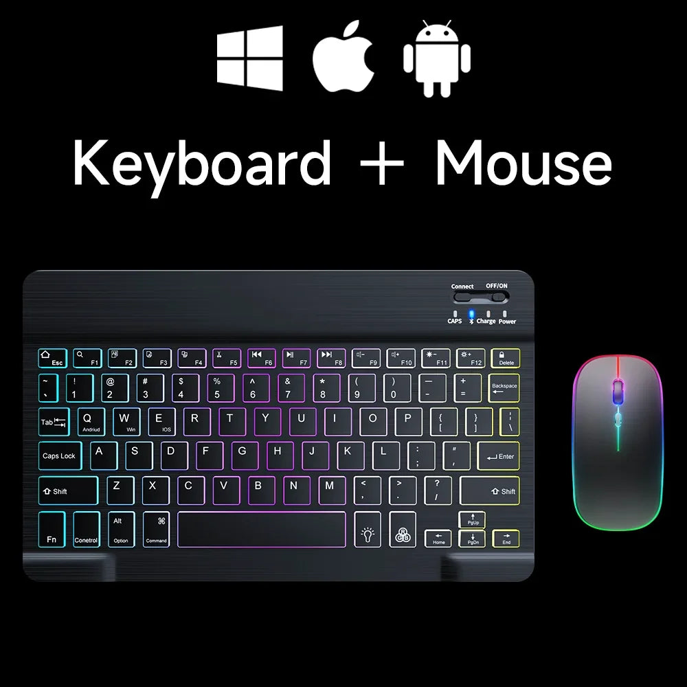 Premium Backlit Tastatur und Maus in 10-Zoll für iPad/Pro/Air/Mini: 10/9/8/7/6/5/4/3 Series: Bluetooth-Tastatur mit Hintergrundbeleuchtung | Kompatibel mit iOS, Android, Windows