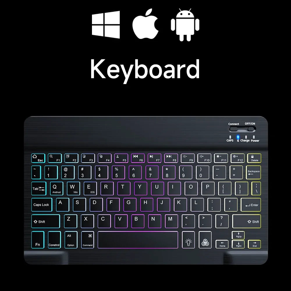 Premium Backlit Tastatur und Maus in 10-Zoll für iPad/Pro/Air/Mini: 10/9/8/7/6/5/4/3 Series: Bluetooth-Tastatur mit Hintergrundbeleuchtung | Kompatibel mit iOS, Android, Windows