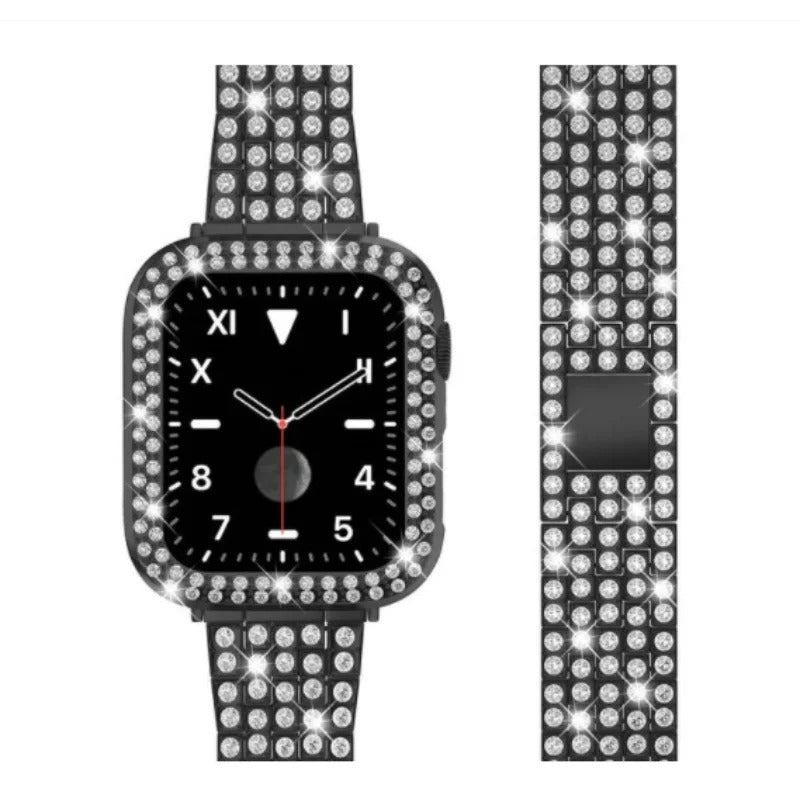 Luxus Premium Hülle Glitzer-Metallarmband & Diamant-Gehäuse für Apple Watch Serie 10/9/8/7/6/5/4/3/2/1 & Ultra 2/1, SE: 2024, 2023, 2022, 2021, 2020, 2019, 2018, 2017, 2016: 49mm, 45mm, 41mm, 40mm, 44mm, 42mm | Case & Cover, iWatch Armband